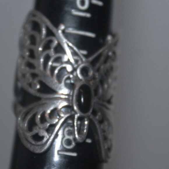 Unique 925 Sterling Butterfly & Genuine Onyx Boho Gypsy Statement Ring - Picture 4 of 4